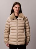 Beige Satin Lightweight Collared Puffer Jacket  Women