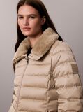 Beige Satin Lightweight Collared Puffer Jacket  Women