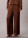 Brown Textured Stripe Wide Leg Pull-On Trousers  Women
