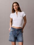 White Monologo Patch Rib Zip Top  Women