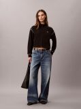 Black Monogram Contrast Piping Balloon Sleeve Sweatshirt  Women