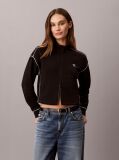 Black Monogram Contrast Piping Balloon Sleeve Sweatshirt  Women