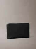 Black Leather Foil Logo Long Wallet  Men