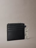 Black Leather Metal Logo Cardholder With Clip  Men