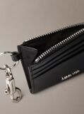 Black Leather Metal Logo Cardholder With Clip  Men