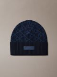 Blue Jacquard Emblem Wool Blend Beanie  Men