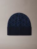 Blue Jacquard Emblem Wool Blend Beanie  Men