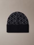 Black Jacquard Emblem Wool Blend Beanie  Men