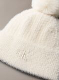 White Monogram Embroidery Fluffy Pom Pom Beanie  Women