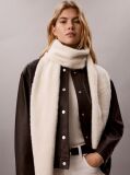 White Monogram Embroidery Fluffy Ribbed Scarf  Women