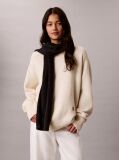 Black Monogram Embroidery Fluffy Ribbed Scarf  Women