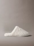 White Faux Fur Logo Slippers  Women
