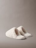 White Faux Fur Logo Slippers  Women
