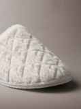White Faux Fur Logo Slippers  Women