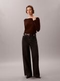 Brown Merino Wool Blend Boat Neck Jumper  Women