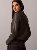Grey Faux Leather Zip-Up Shirt Jacket  Women