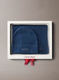 Blue Cotton Scarf and Beanie Gift Set  Men