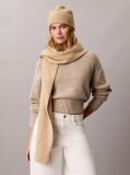 Beige Wool Blend Scarf and Beanie Gift Set  Women