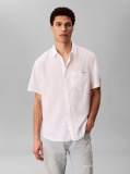 White Short Sleeve Solid Causal Linen Classic Shirt  Men