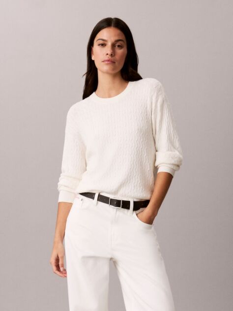 White Cable Knit Crew Neck Jumper  Women