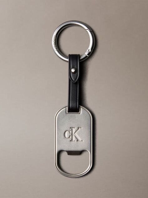 Black Leather Accent Bottle Opener Key Fob  Men
