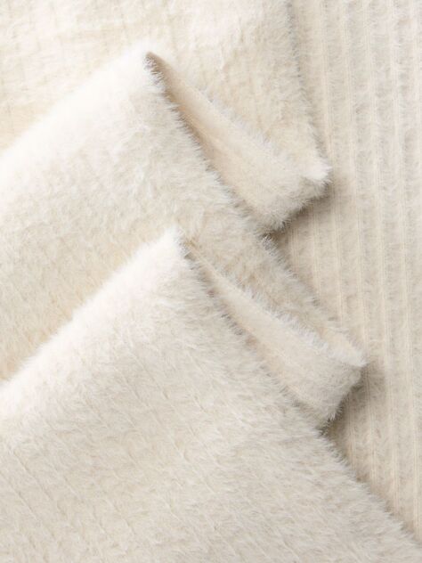 White Monogram Embroidery Fluffy Ribbed Scarf  Women