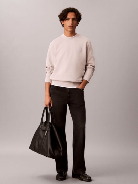 Grey Rubberised Logo Terry Crew Neck Jumper  Men