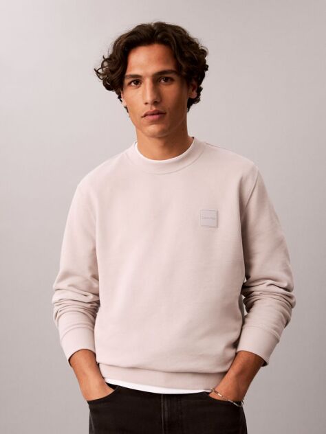Grey Rubberised Logo Terry Crew Neck Jumper  Men