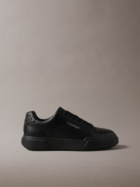 Black Leather Durable Traction Chunky Trainers  Men