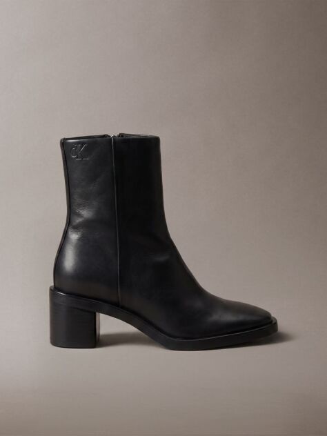 Black Leather Block-Heel Ankle Boots  Women
