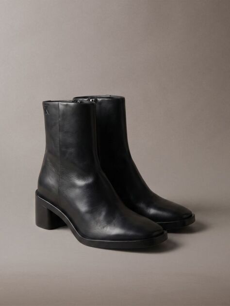 Black Leather Block-Heel Ankle Boots  Women