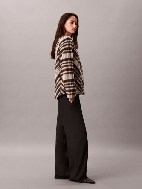 White Plaid Check Wool Blend Jacket  Women