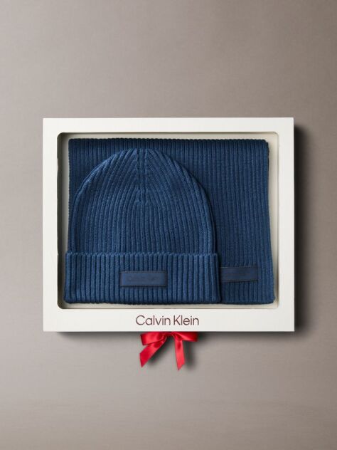 Blue Cotton Scarf and Beanie Gift Set  Men