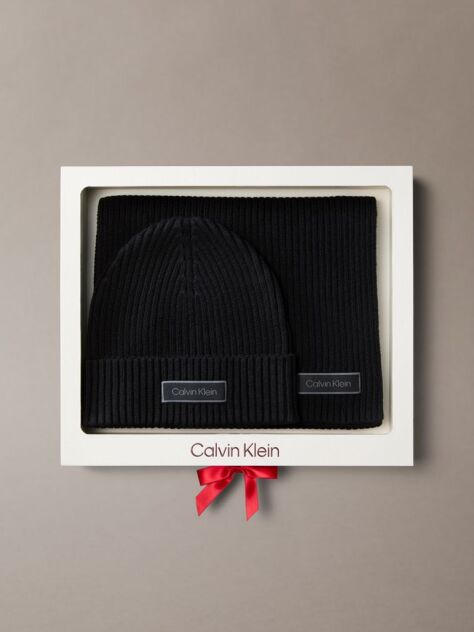 Black Cotton Scarf and Beanie Gift Set  Men