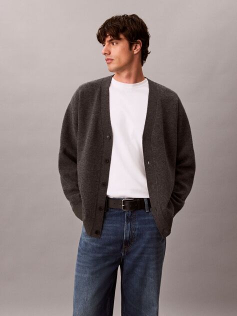 Grey Soft Wool V-Neck Cardigan  Men
