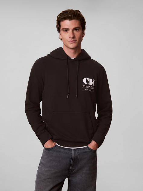 Black Bold Logo Sueded Terry Hoodie  Men