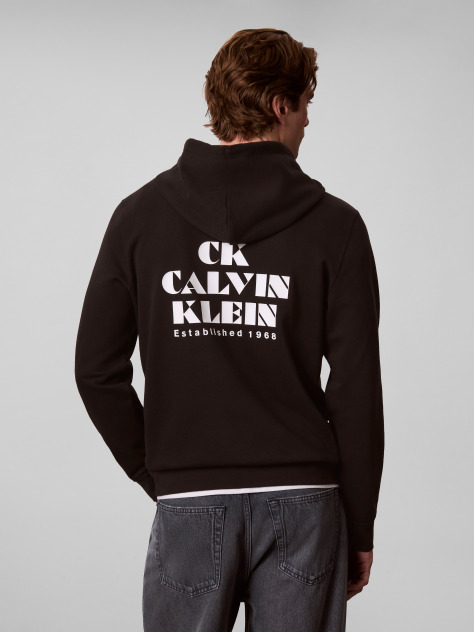 Black Bold Logo Sueded Terry Hoodie  Men