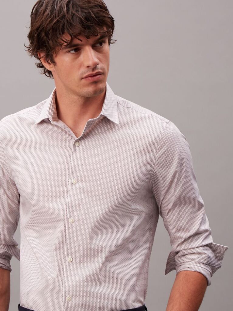 Red Slim Fit Micro Print Non Iron Shirt  Men