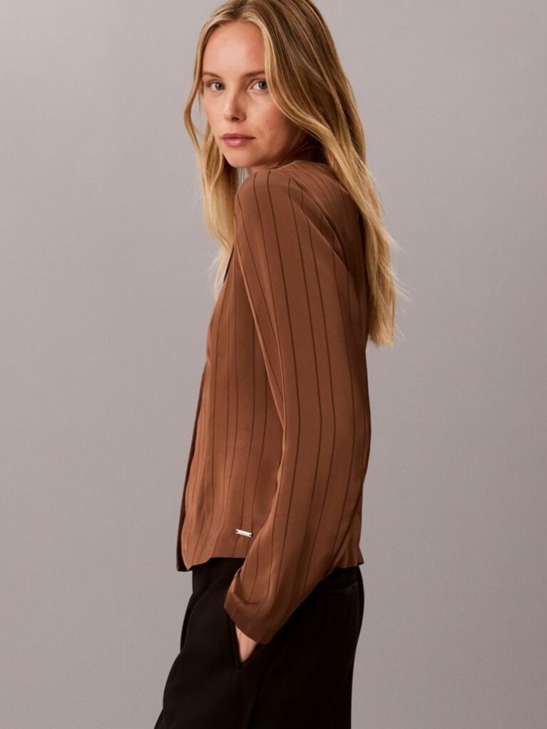 Brown Slim Fit Textured Stripe Blouse  Women
