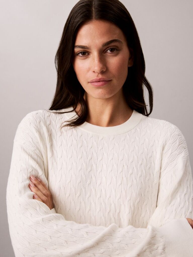 White Cable Knit Crew Neck Jumper  Women