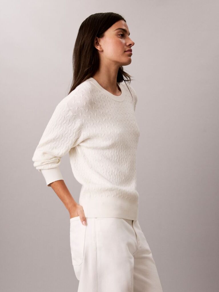 White Cable Knit Crew Neck Jumper  Women
