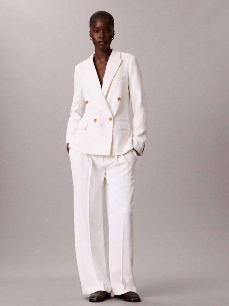 White Crepe Double Breasted Blazer  Women