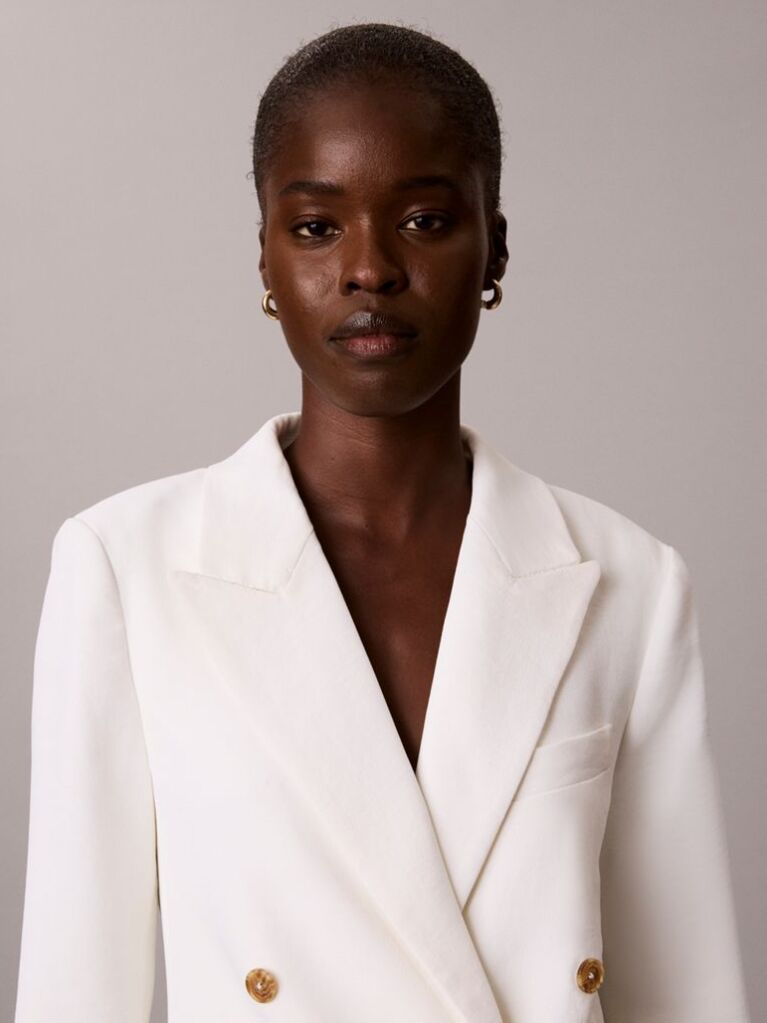 White Crepe Double Breasted Blazer  Women