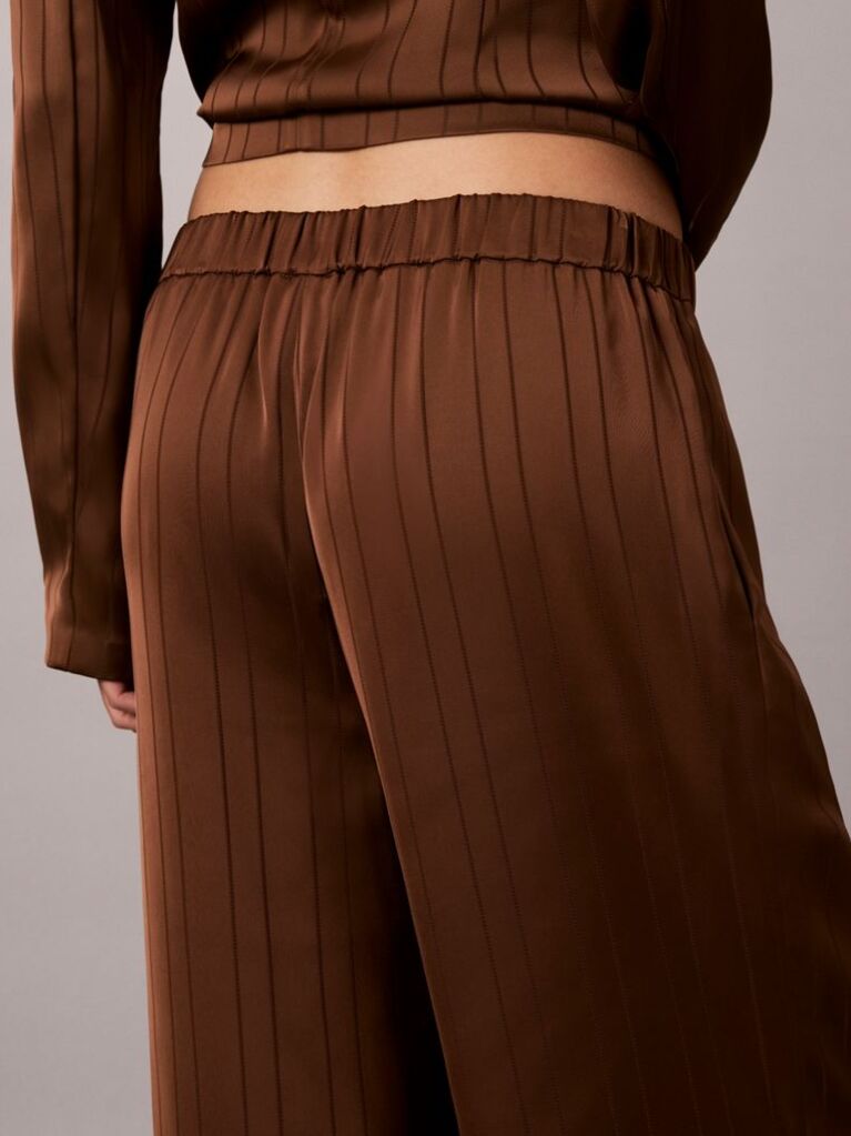 Brown Textured Stripe Wide Leg Pull-On Trousers  Women