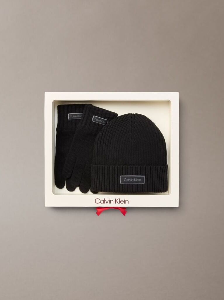 Black Pure Cotton Beanie and Gloves Set  Men