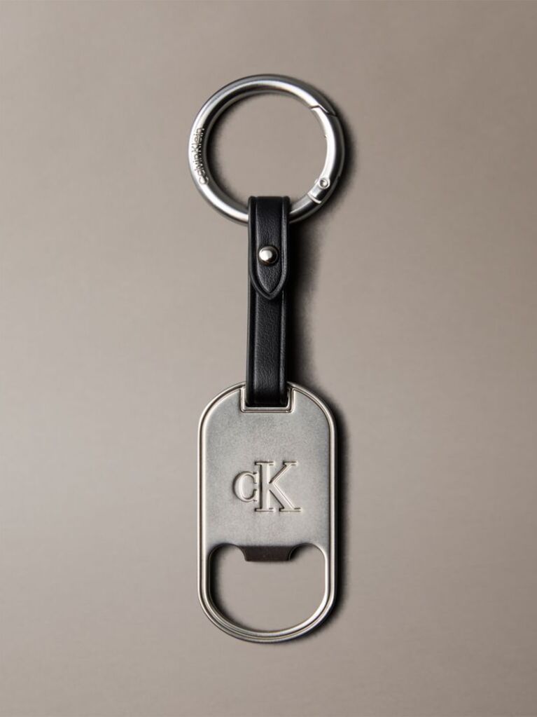 Black Leather Accent Bottle Opener Key Fob  Men