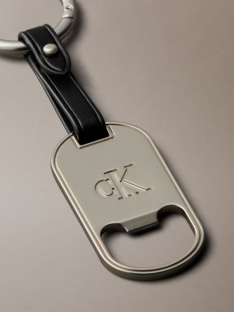 Black Leather Accent Bottle Opener Key Fob  Men