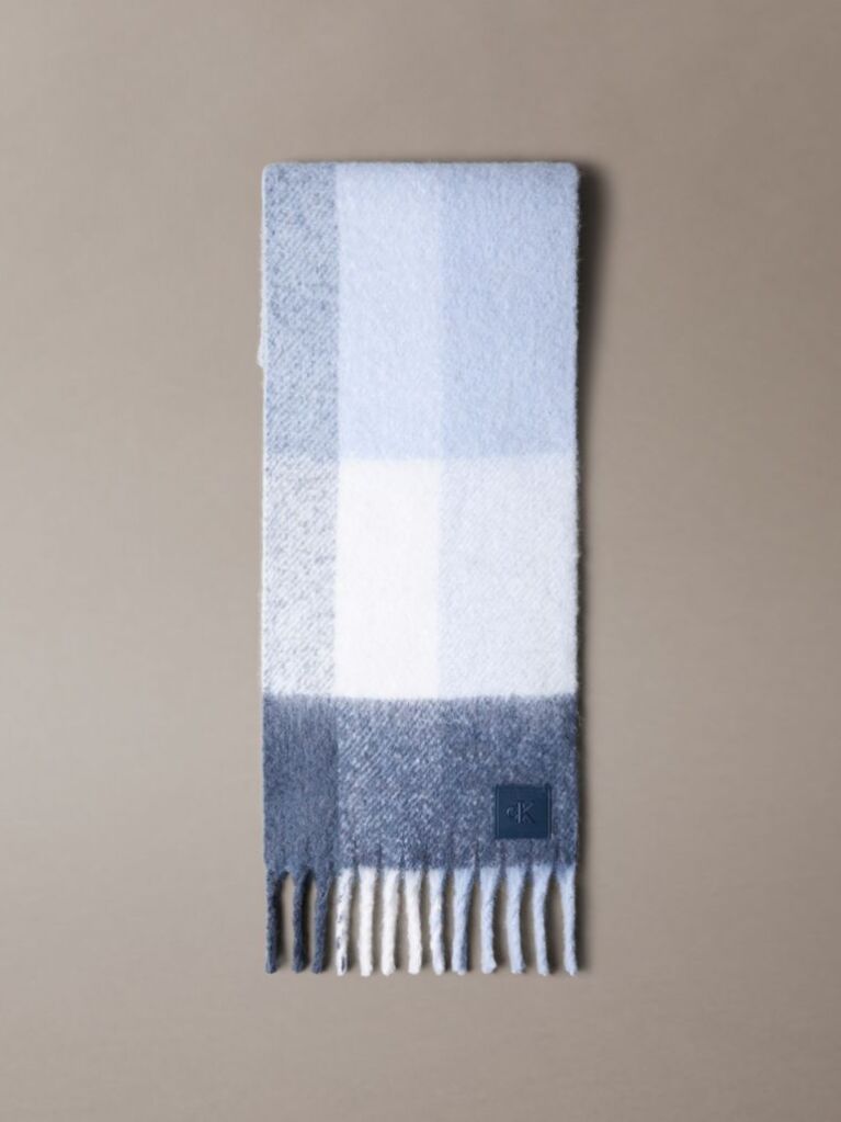 Blue Check Brushed Scarf With Wool  Men