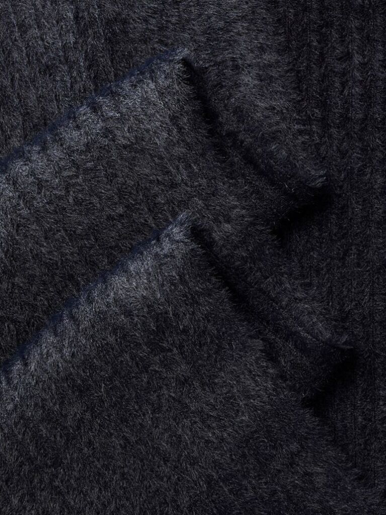 Black Monogram Embroidery Fluffy Ribbed Scarf  Women