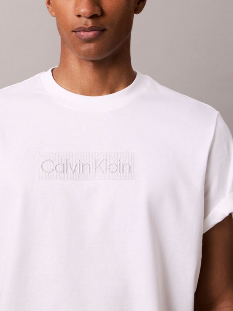 White Logo Embroidery Crew Neck T-Shirt  Men